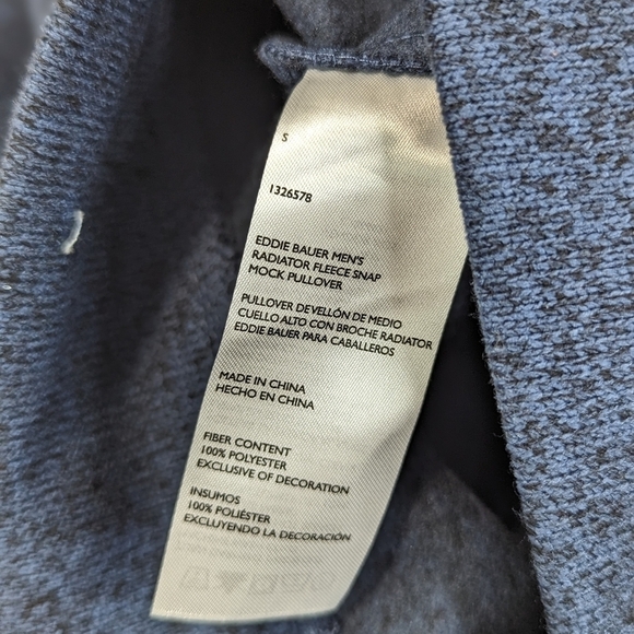 Eddie Bauer Fleece Pullover Men Size Small Snap Button Radiator Blue Recycled - Picture 12 of 15